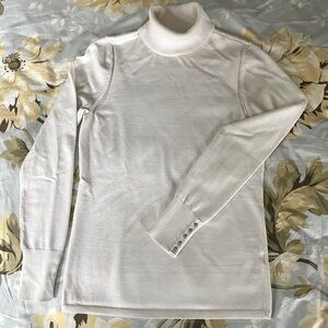 WHBM Women's Off White Turtleneck Sweater - Silver button cuffs M